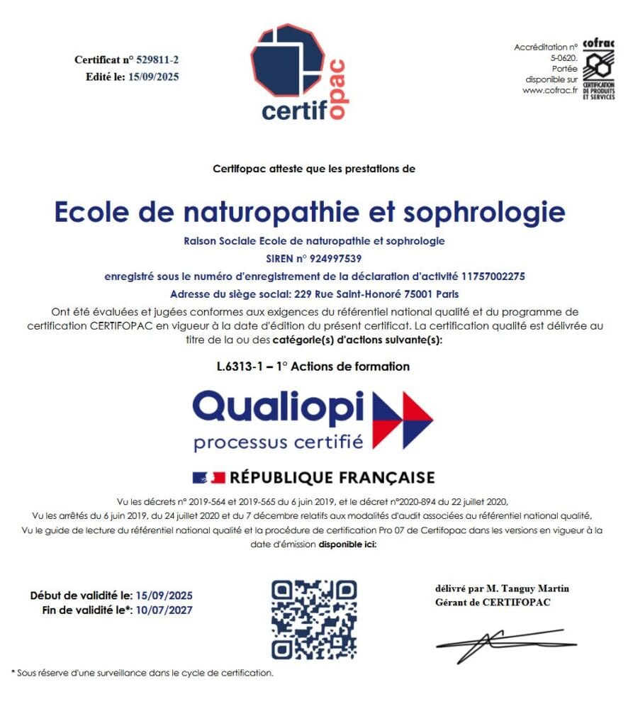 école certifiée qualiopi naturopathie