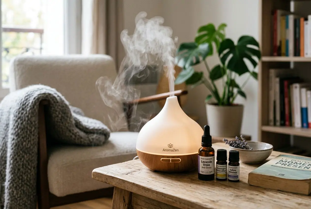 Diffuseur ultrasonique d'huiles essentielles anti-stress dans un environnement calme