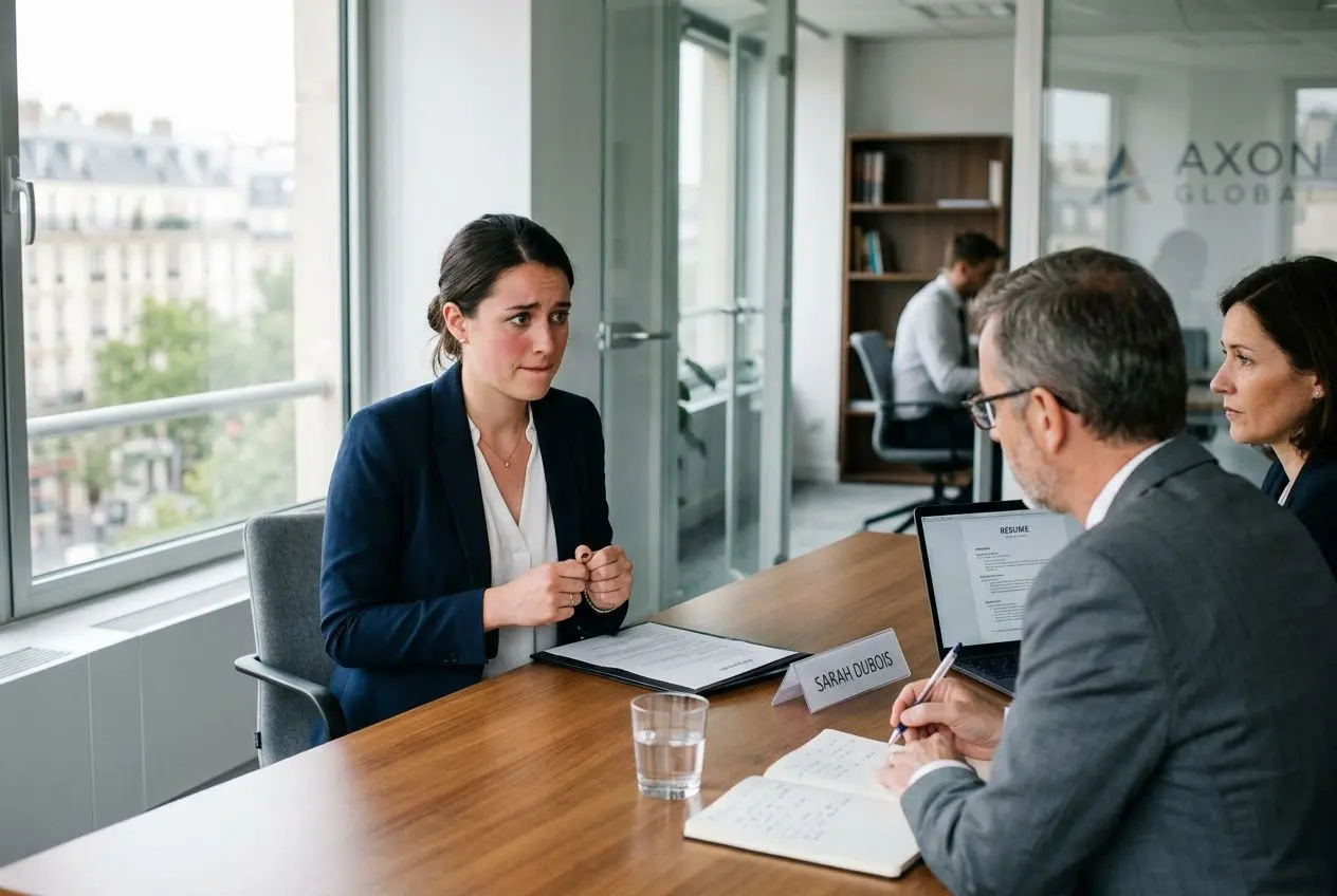 Entretien professionnel bienveillant dans un bureau lumineux